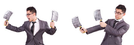 Man with axe isolated on whiteの写真素材