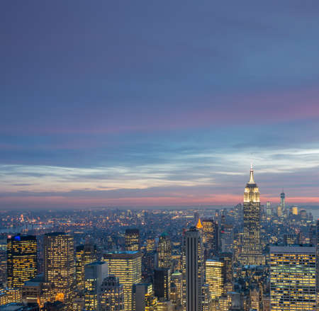 View of New York Manhattan during sunset hoursの写真素材