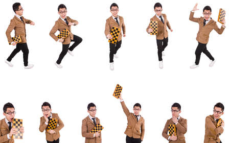 Funny chess player isolated on whiteの写真素材