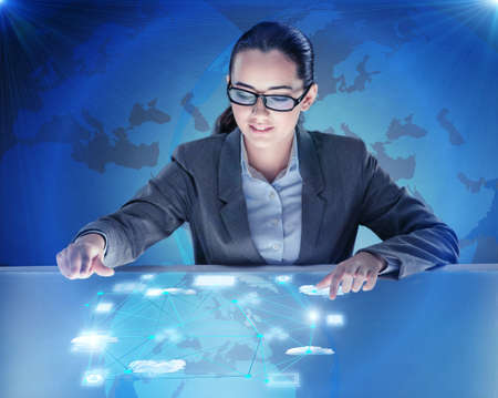 Woman in computing concept pressing buttons