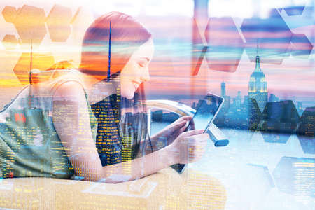 Young girl in social networks conceptの写真素材