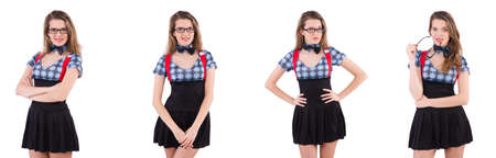 Schoolgirl isolated on the whiteの写真素材