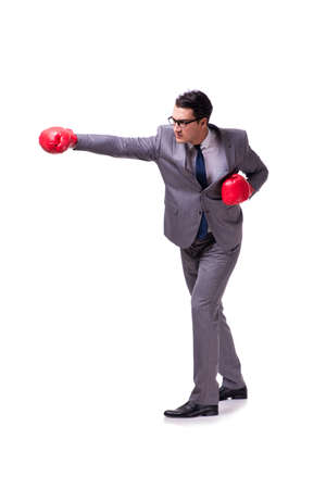 Businessman boxing isolated on the white backgroundの写真素材