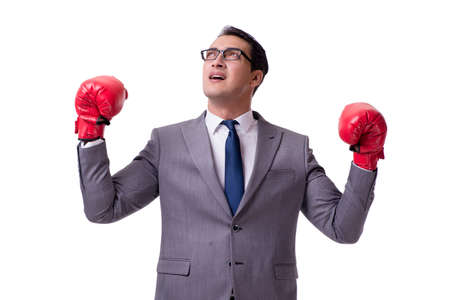 Businessman boxing isolated on the white backgroundの写真素材