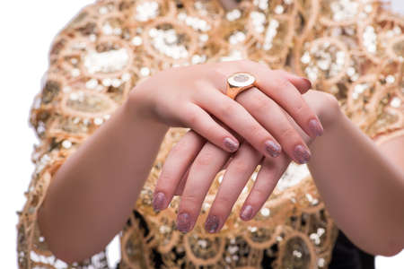 Hands with jewellery rings in fashion conceptの写真素材
