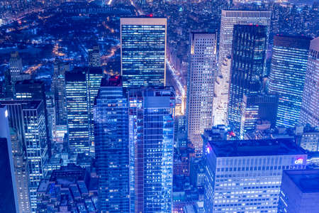 Night view of New York Manhattan during sunset