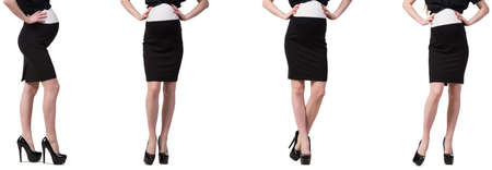 Pregnant woman in composite image isolated on whiteの写真素材