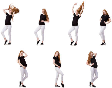 Pregnant woman in composite image isolated on whiteの写真素材
