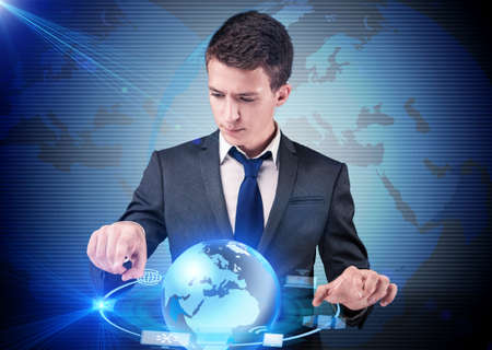 Businessman pressing buttons in computing concept