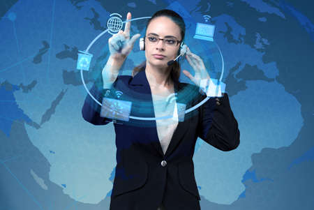 Businesswoman in global computing conceptの写真素材