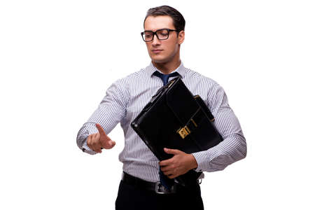 Young businessman in business concept isolated on whiteの写真素材