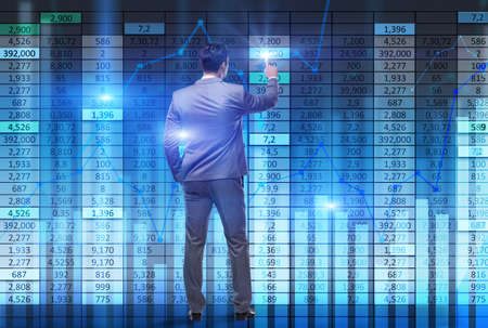 Businessman trader pressing virtual buttons