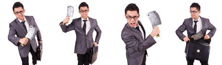 Man with axe isolated on whiteの写真素材