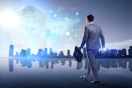 Businessman walking in cloud computing conceptの写真素材