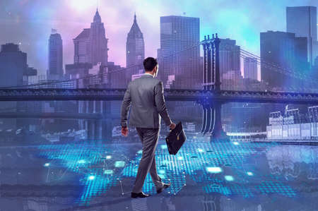 Businessman walking in cloud computing conceptの写真素材