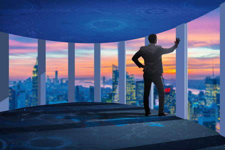 Businessman in front 3d rendered windowsの写真素材