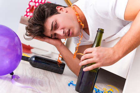 Man after heavy christmas partying at home