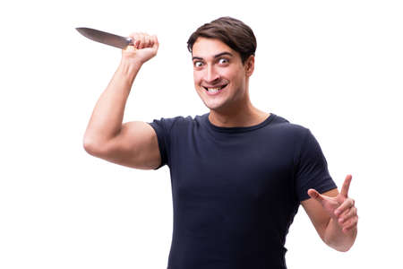 Young mobster with knife isolated on white
