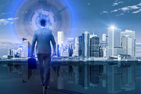 Businessman in global business conceptの写真素材