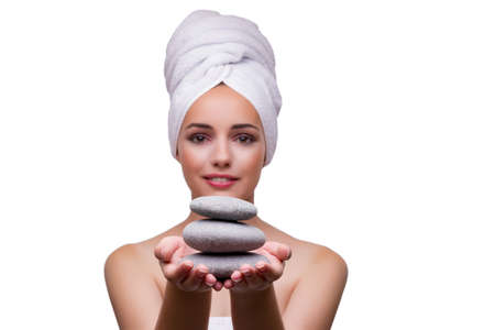 Beautiful woman in beauty concept isolated on whiteの写真素材