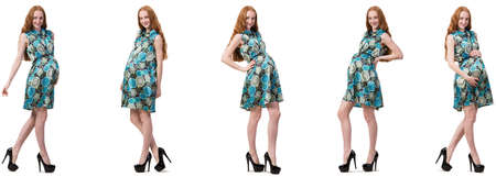 Pregnant woman in composite image isolated on whiteの写真素材