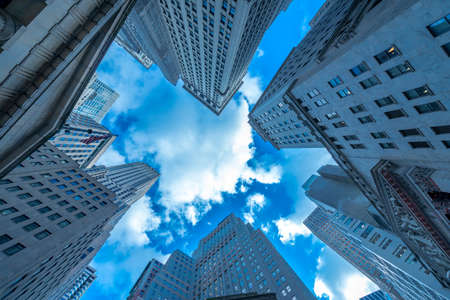 New York skyscrapers vew from street level