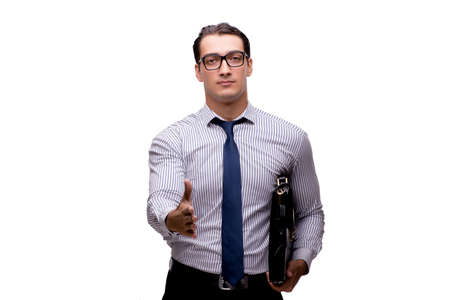 Young businessman in business concept isolated on whiteの写真素材