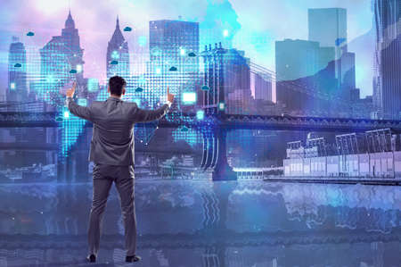 Businessman in cloud computing concept