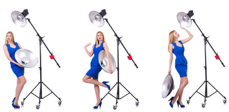 Young model during photoshoot in the studioの写真素材