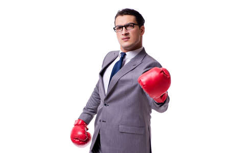 Businessman boxing isolated on the white backgroundの写真素材