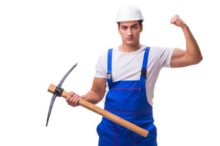 Man with axe isolated on the whiteの写真素材