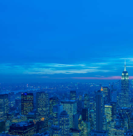 View of New York Manhattan during sunset hoursの写真素材