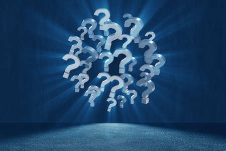 Question marks in uncertainty concept - 3d renderingの写真素材