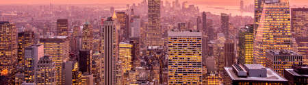 View of New York Manhattan during sunset hoursの写真素材
