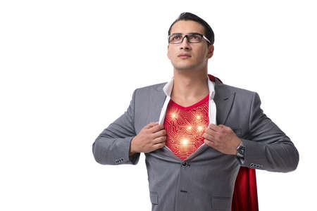 Businessman in superhero concept isolated on white