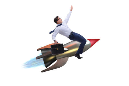 Businessman flying on rocket in business concept