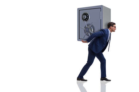 BUsinessman stealing metal safe from bankの写真素材