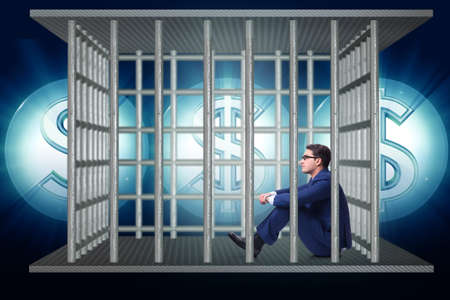 Man trapped in prison with dollarsの写真素材