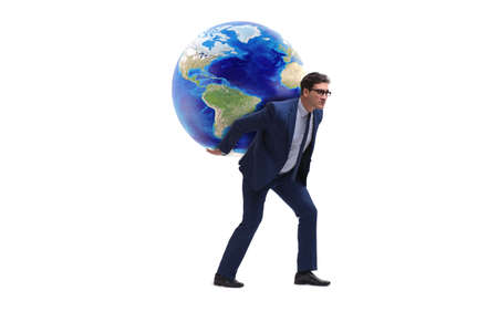 Businessman carrying Earth on his shouldersの写真素材