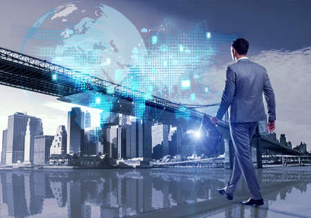 Businessman walking in cloud computing conceptの写真素材