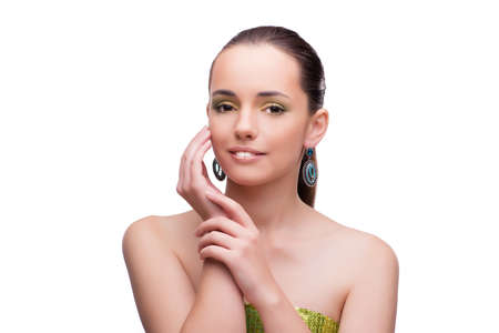 Beautiful woman with jewellery isolated on whiteの写真素材