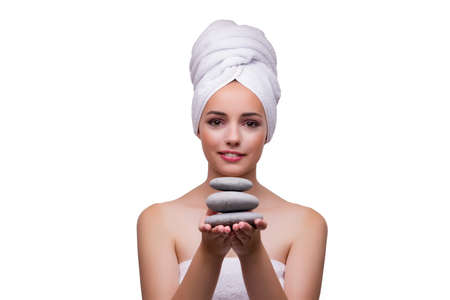 Beautiful woman in beauty concept isolated on whiteの写真素材