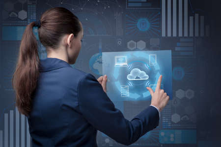 Businesswoman in cloud computing conceptの写真素材