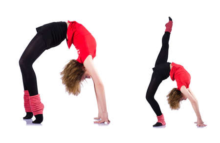 Woman doing exercises on white