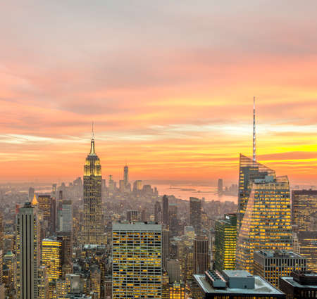 View of New York Manhattan during sunset hours