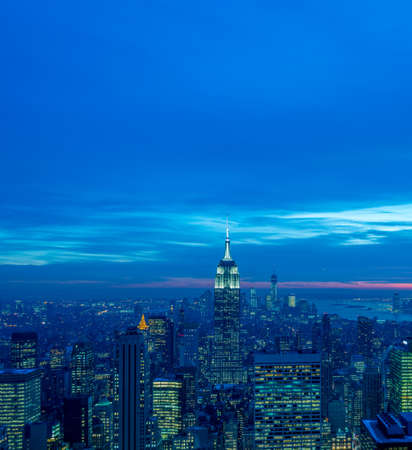 View of New York Manhattan during sunset hoursの写真素材