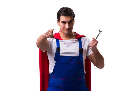 Super hero repairman isolated on the whiteの写真素材