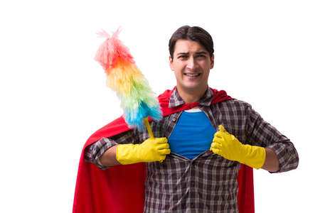 Super hero cleaner isolated on whiteの写真素材