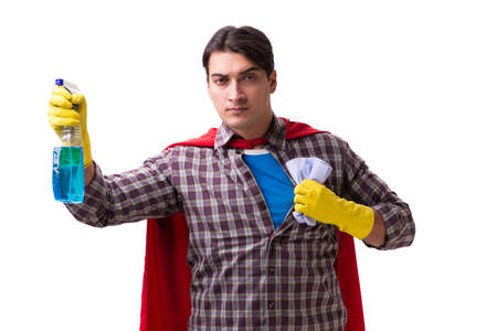 Super hero cleaner isolated on whiteの写真素材