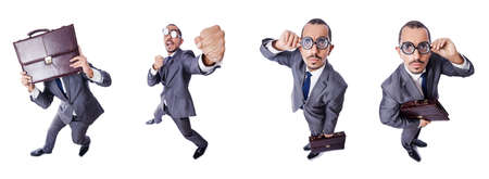 Funny nerd businessman isolated on whiteの写真素材